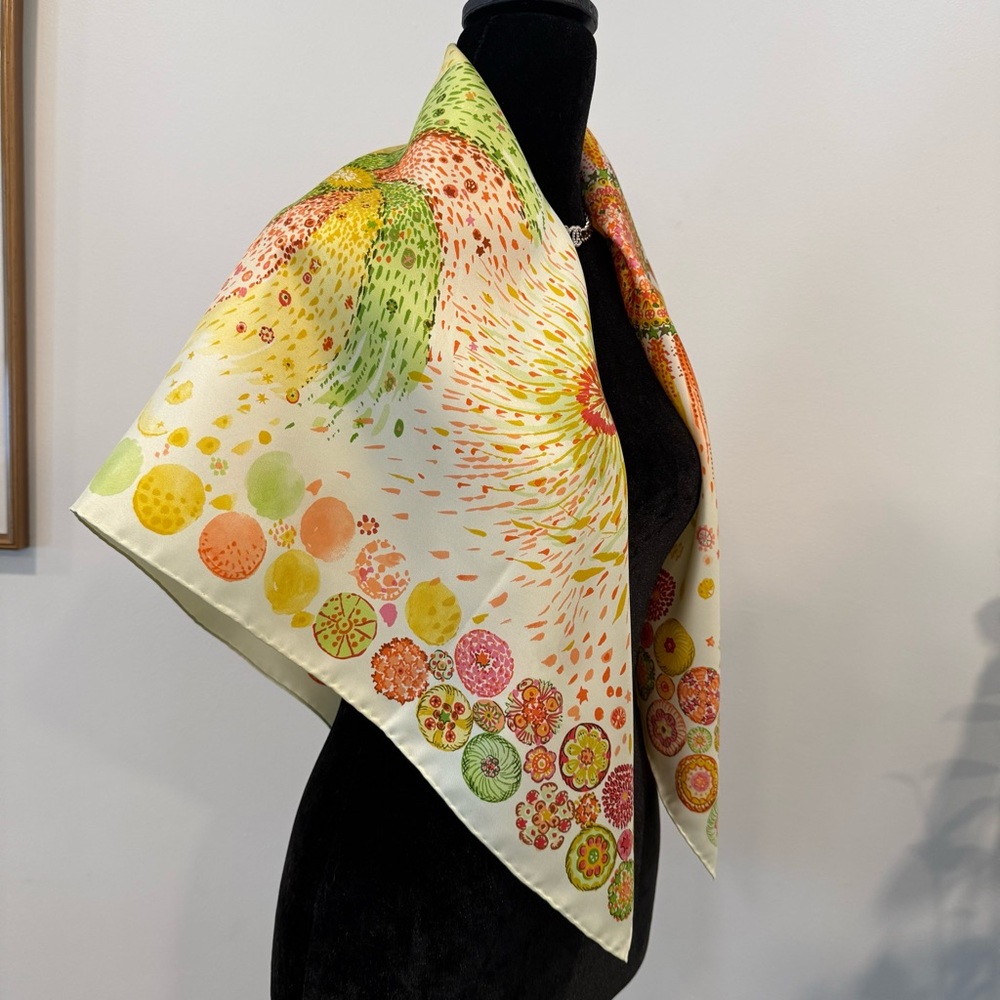 Authentic Longchamp Colorful Floral Silk Scarf